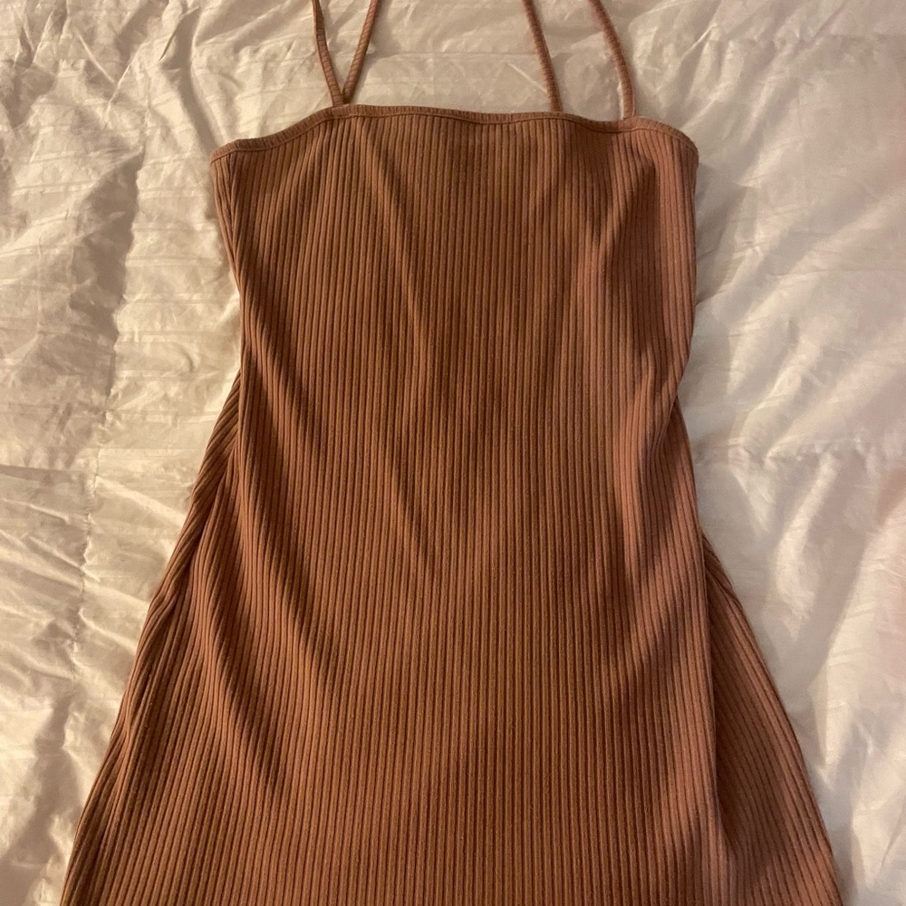 Chic Dusty Rose Colored Ribbed Mini Dress